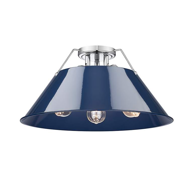 Image 2 Orwell 18 3/4" Wide 3-Light Flush Mount in Chrome with Matte Navy more views