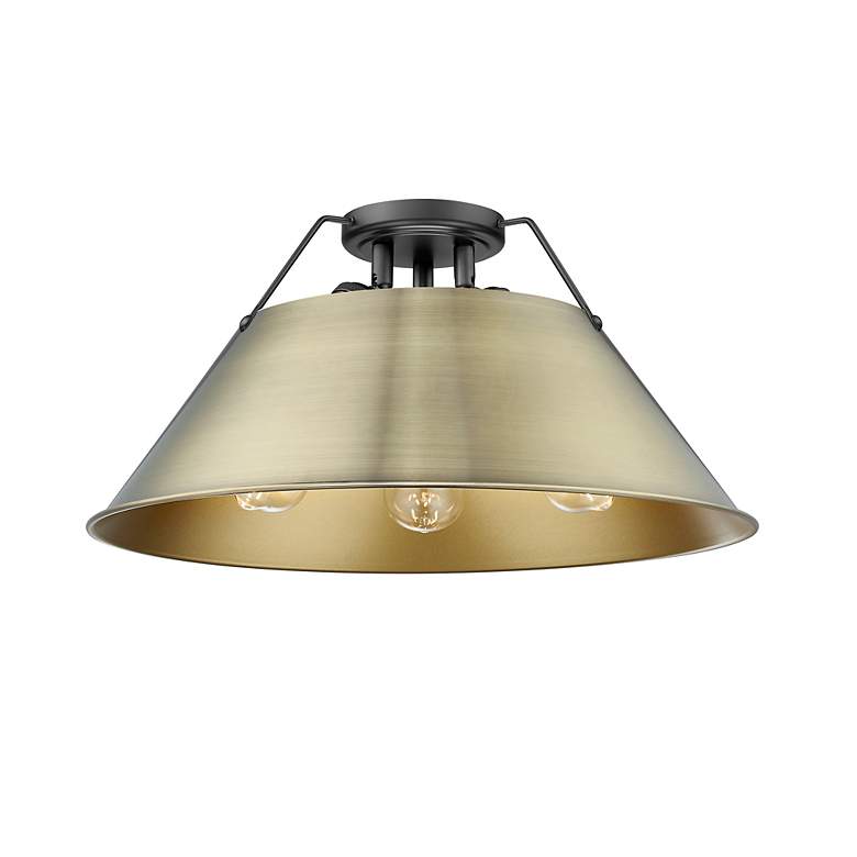 Image 2 Orwell 18 3/4" Wide 3-Light Flush Mount in Matte Black with Aged Brass more views