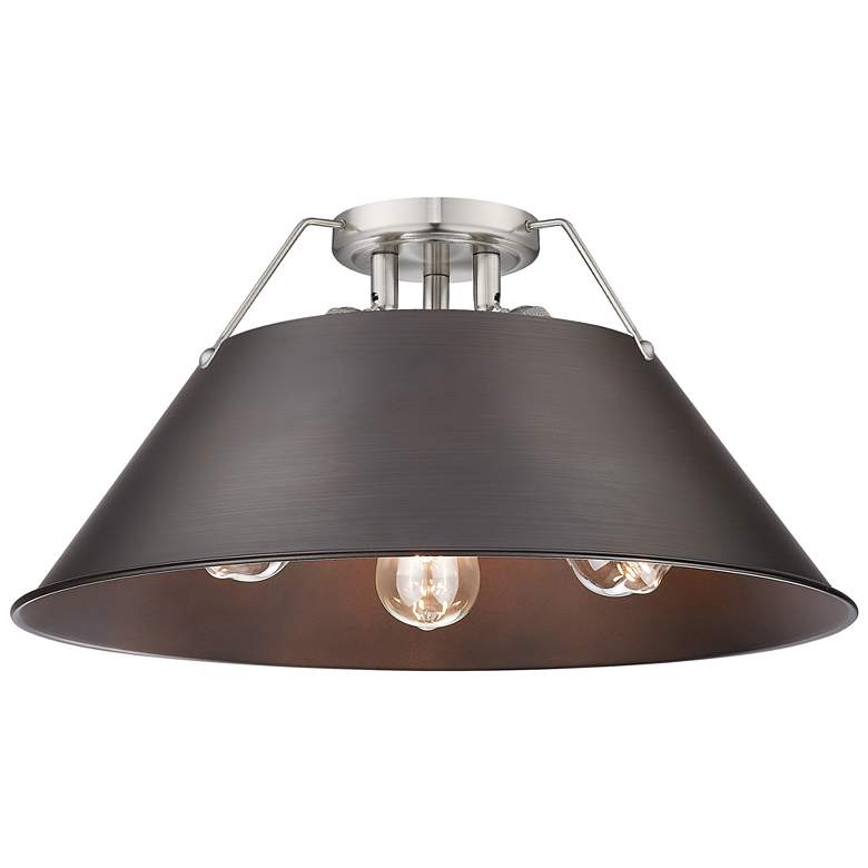 Image 1 Orwell 18 3/4" Wide 3-Light Flush Mount in Pewter with Rubbed Bronze