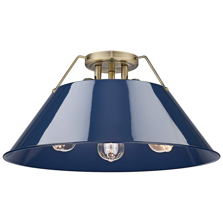 Image 3 Orwell 18 3/4"W Aged Brass with Navy 3-Light Ceiling Light more views