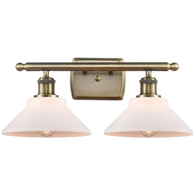 Image 1 Orwell 18" 2-Light Antique Brass Bath Light w/ Matte White Shade