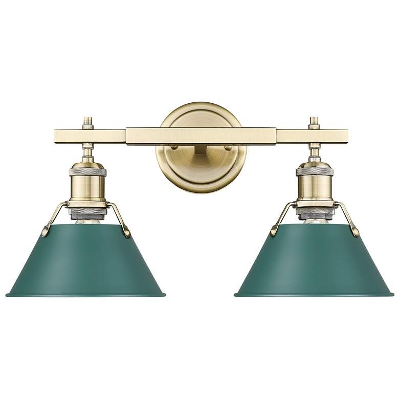 Image 1 Orwell 2-Light Vanity Light in Aged Brass with Pine Green