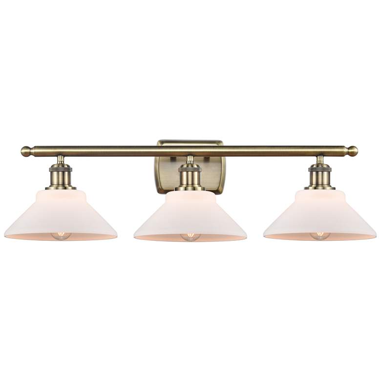 Image 1 Orwell 26" 3-Light Antique Brass Bath Light w/ Matte White Shade