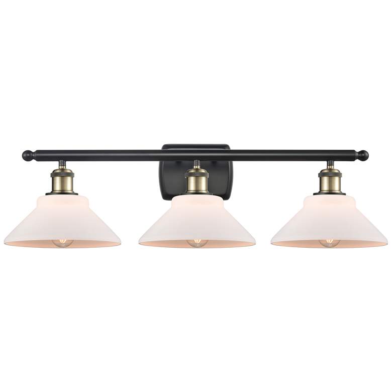 Image 1 Orwell 26" 3-Light Black Antique Brass Bath Light w/ Matte White Shade