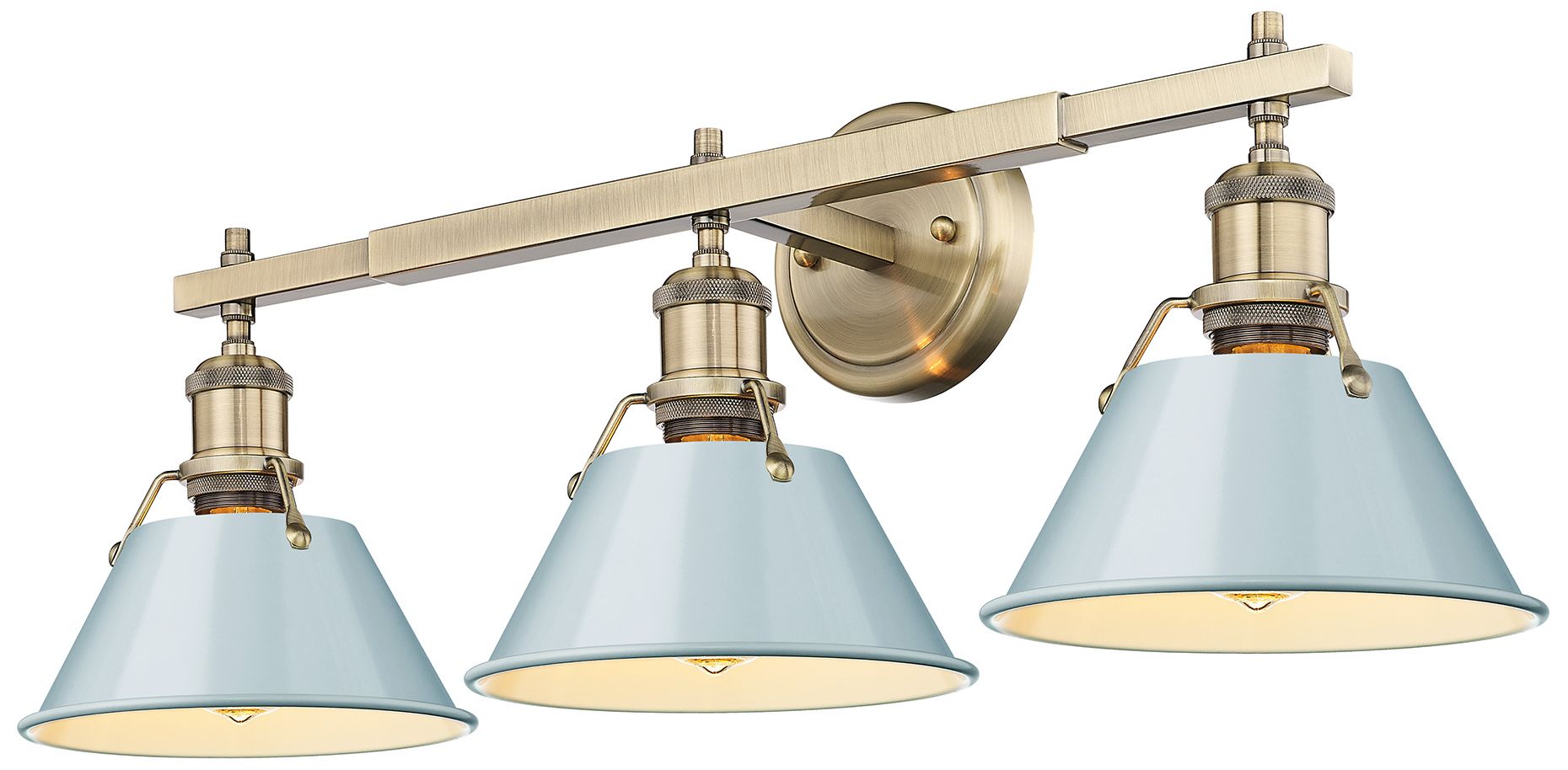 Image 2 Orwell 27.25" Wide 3-Light Aged Brass Vanity Light with Seafoam Shade