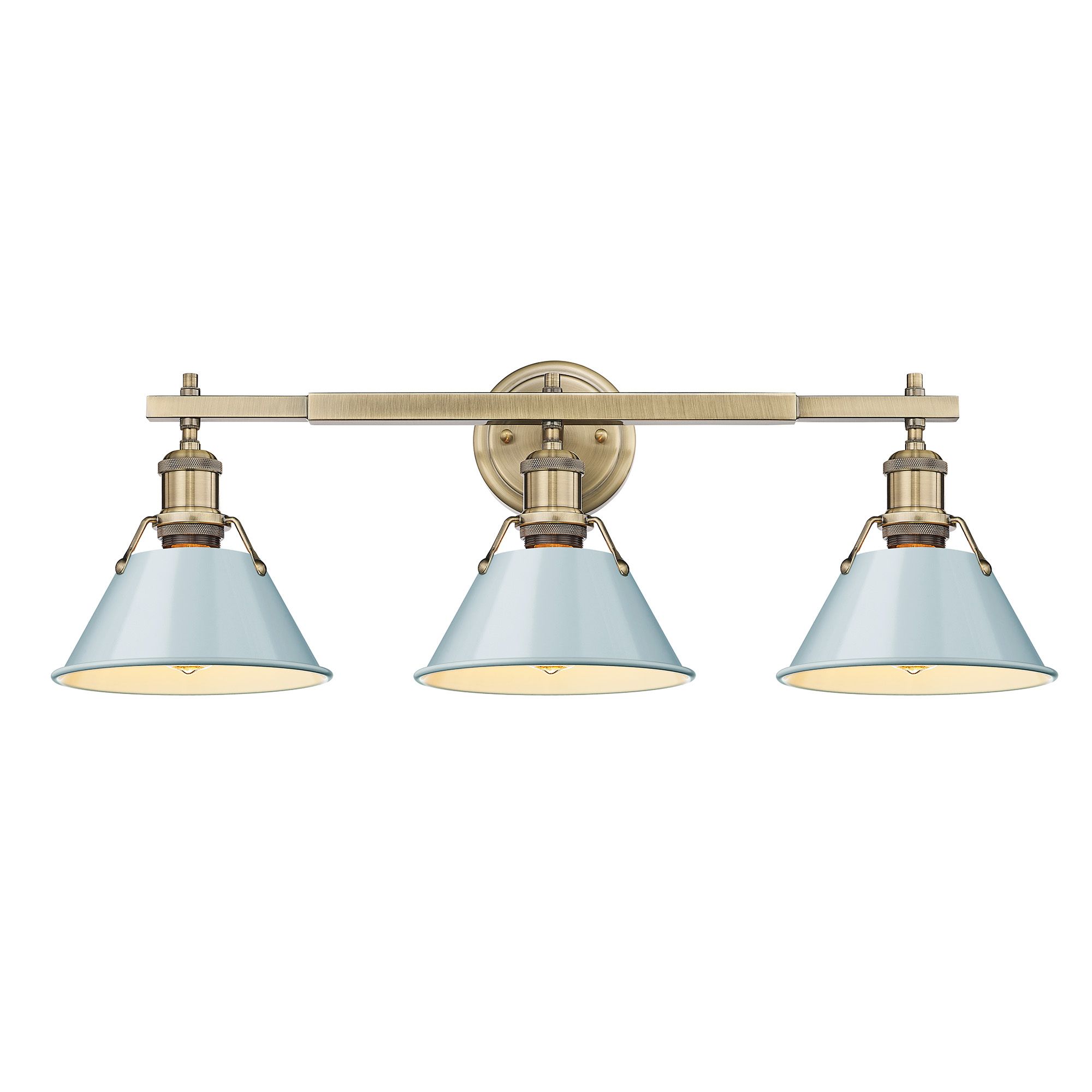 Image 4 Orwell 27.25" Wide 3-Light Aged Brass Vanity Light with Seafoam Shade more views