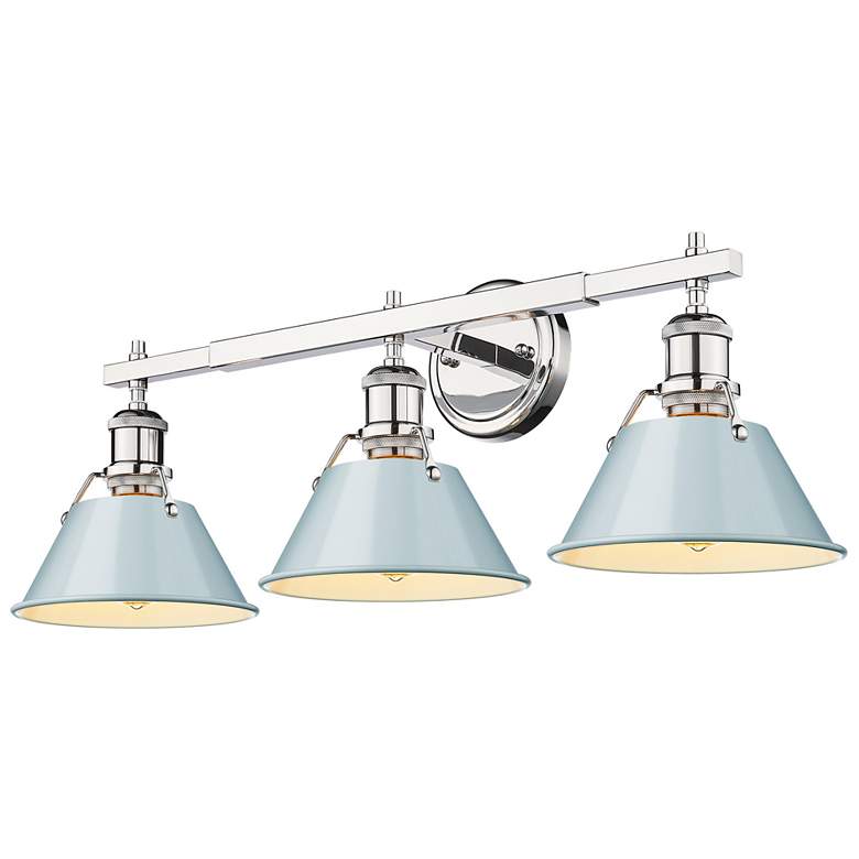 Image 1 Orwell 27.25 inch Wide 3-Light Chrome Vanity Light with Seafoam Shade