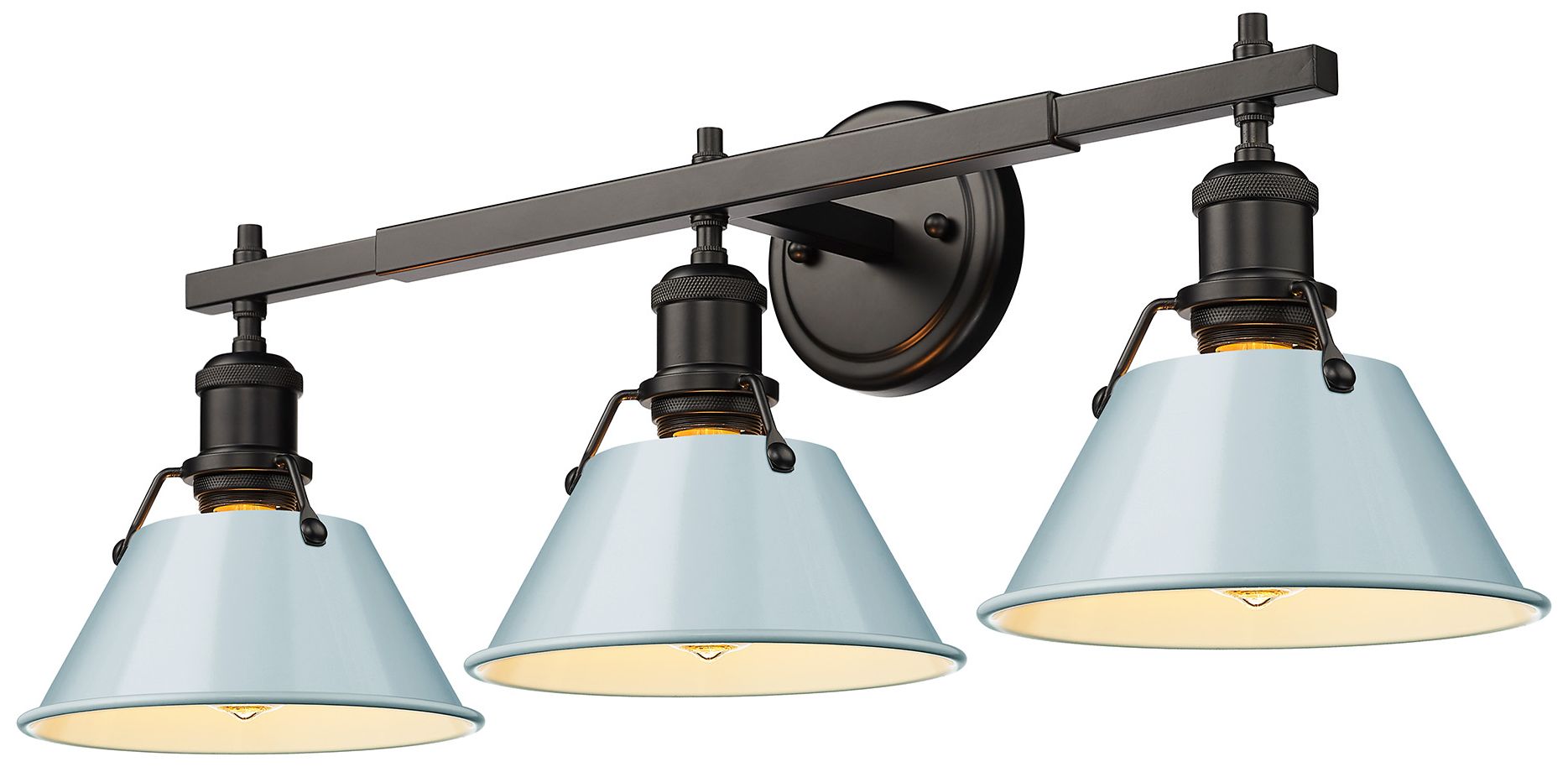 Thumbnail2 of Orwell 27.25" Wide 3-Light Matte Black Vanity Light with Seafoam Shade