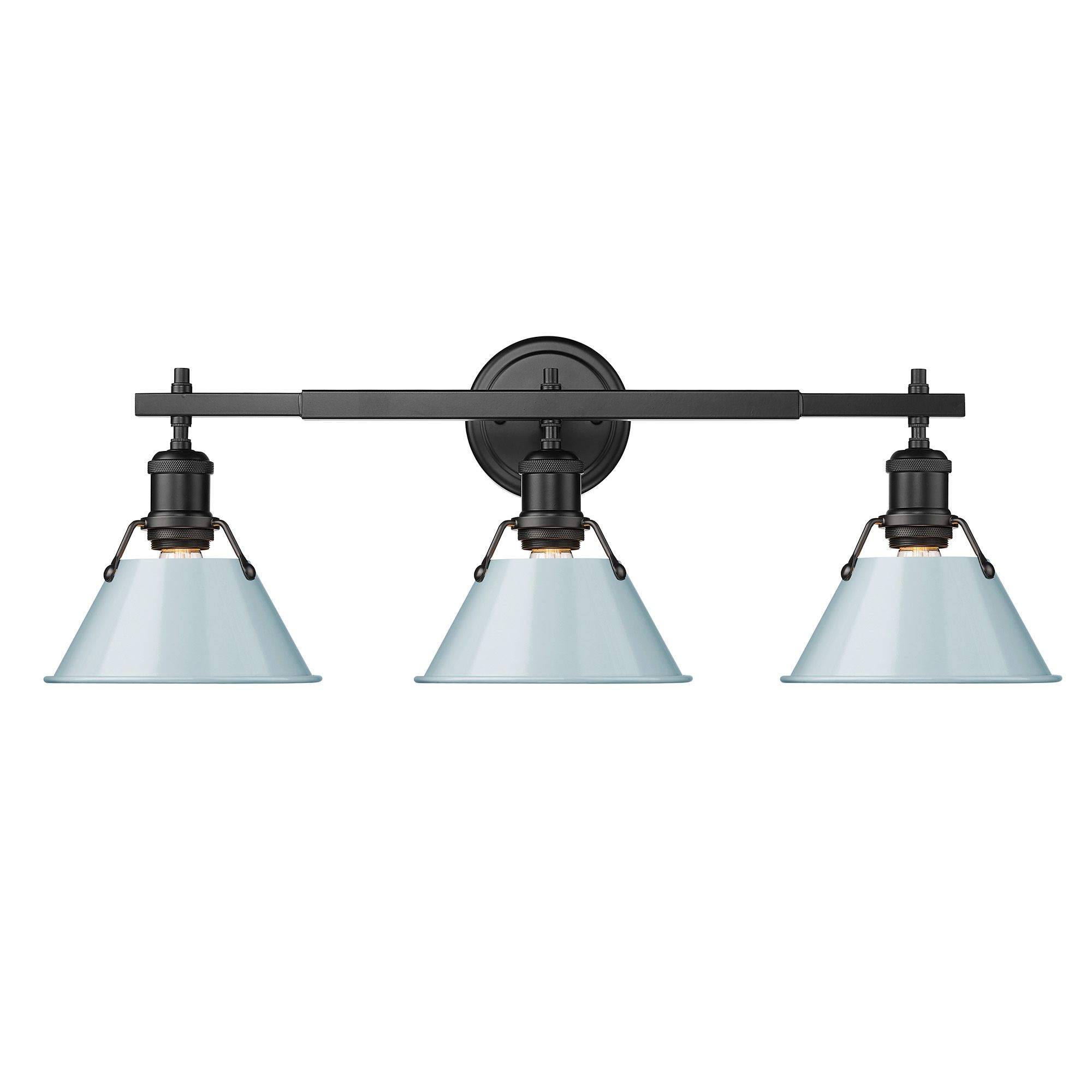 Thumbnail3 of Orwell 27.25" Wide 3-Light Matte Black Vanity Light with Seafoam Shade more views