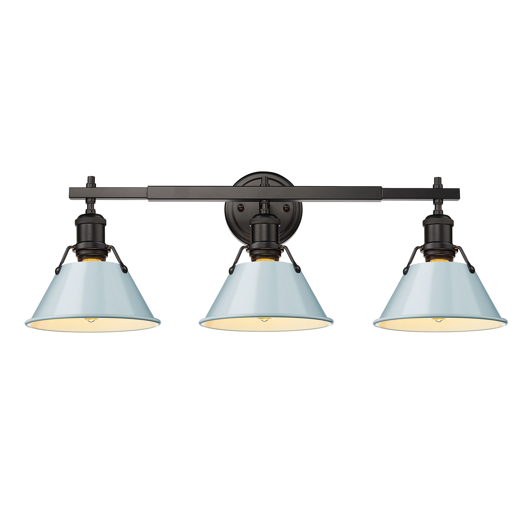 Thumbnail4 of Orwell 27.25" Wide 3-Light Matte Black Vanity Light with Seafoam Shade more views