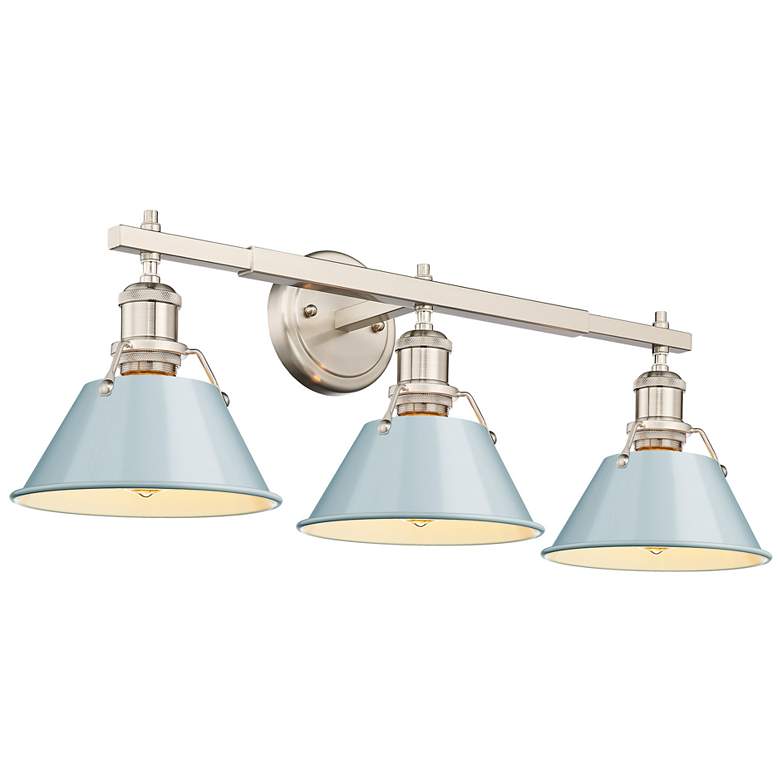 Image 1 Orwell 27.25 inch Wide 3-Light Pewter Vanity Light with Seafoam Shade