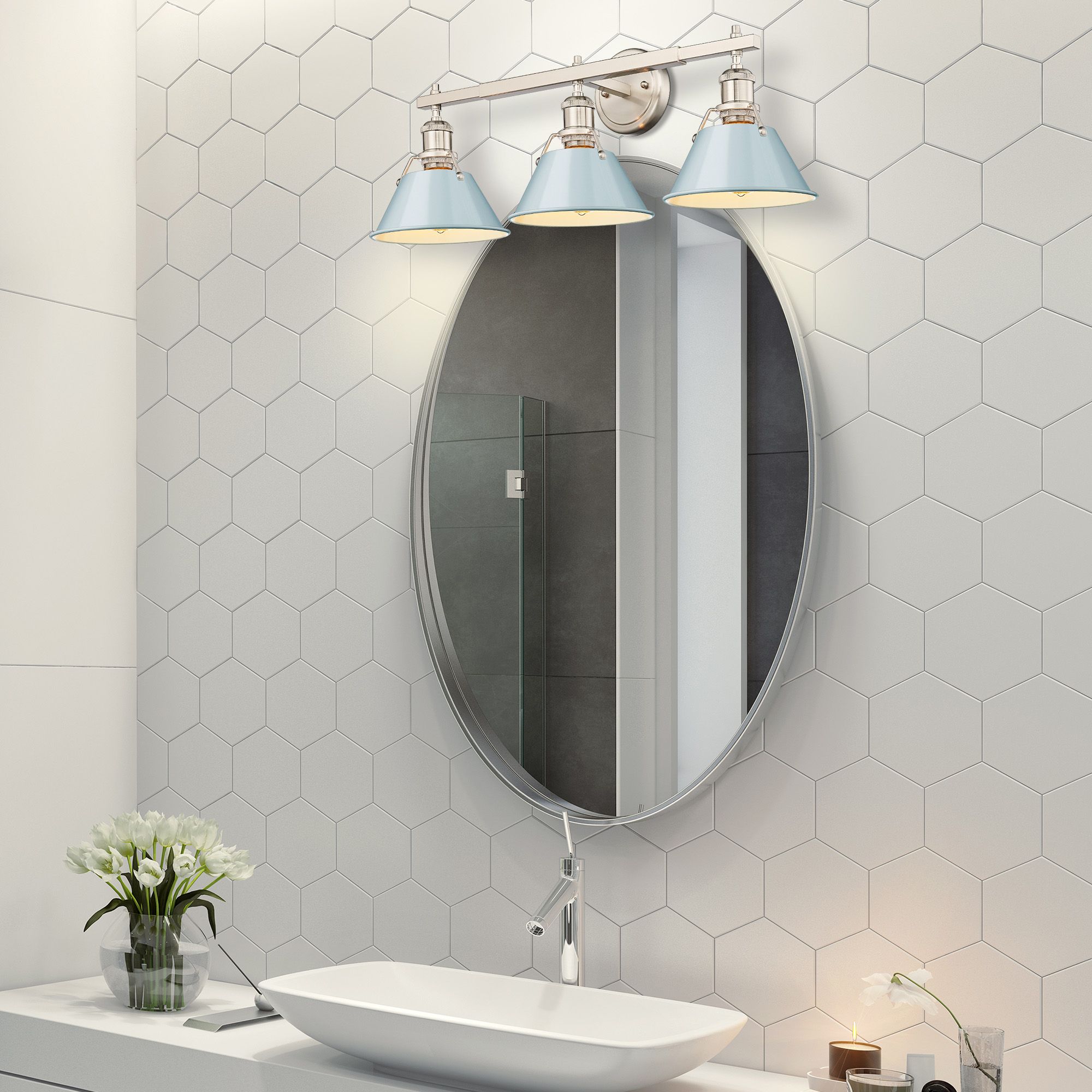 Image 5 Orwell 27.25" Wide 3-Light Pewter Vanity Light with Seafoam Shade more views