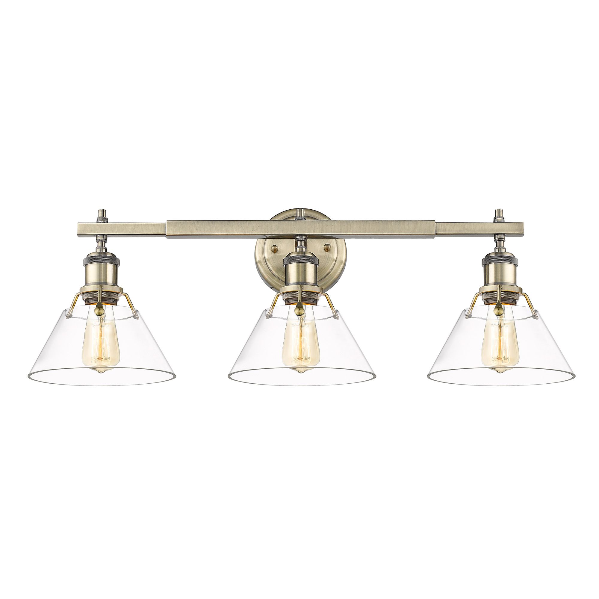 Image 2 Orwell 27 1/4" Wide 3-Light Vanity Light in Aged Brass with Clear Glas more views