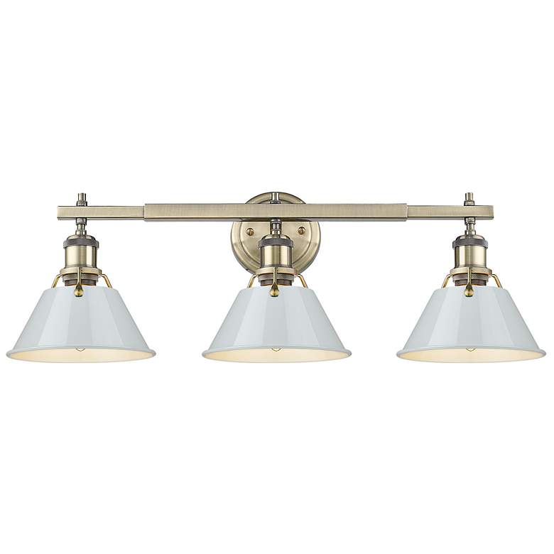 Image 1 Orwell 27 1/4" Wide 3-Light Vanity Light in Aged Brass with Dusky Blue