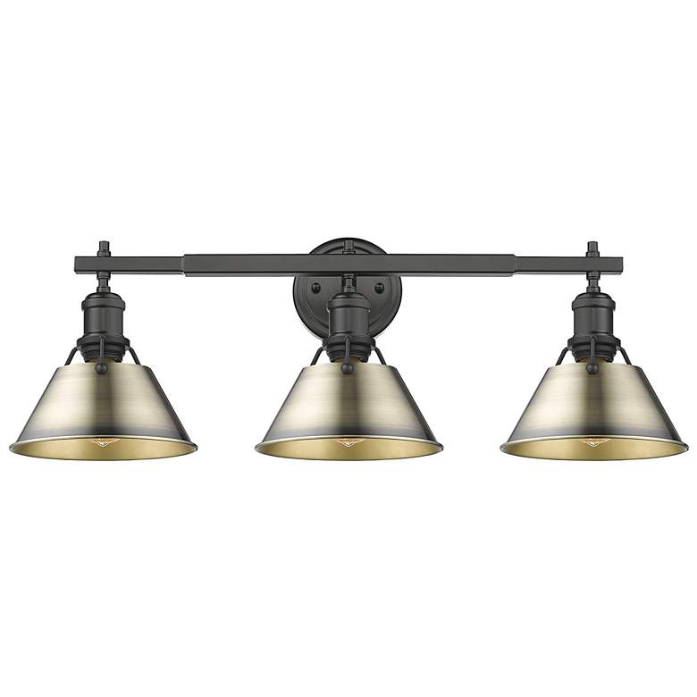 Image 1 Orwell 27 1/4" Wide 3-Light Vanity Light in Matte Black with Aged Bras