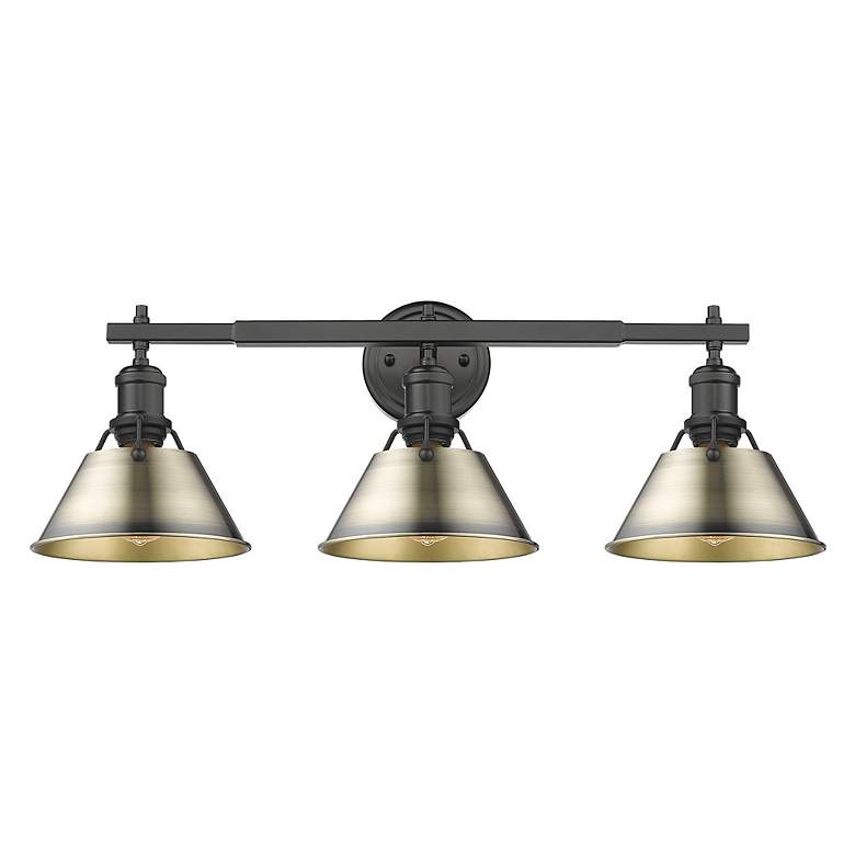 Image 2 Orwell 27 1/4" Wide 3-Light Vanity Light in Matte Black with Aged Bras more views