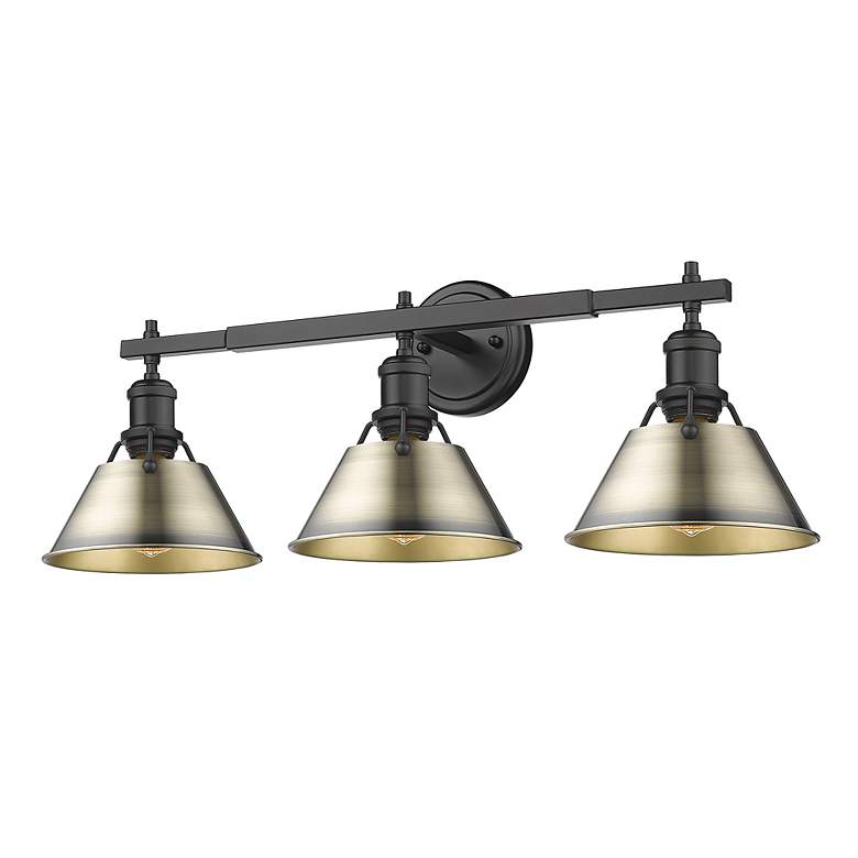 Image 3 Orwell 27 1/4" Wide 3-Light Vanity Light in Matte Black with Aged Bras more views