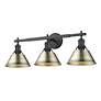 3_Orwell 27 1/4" Wide 3-Light Vanity Light in Matte Black with Aged Bras more views