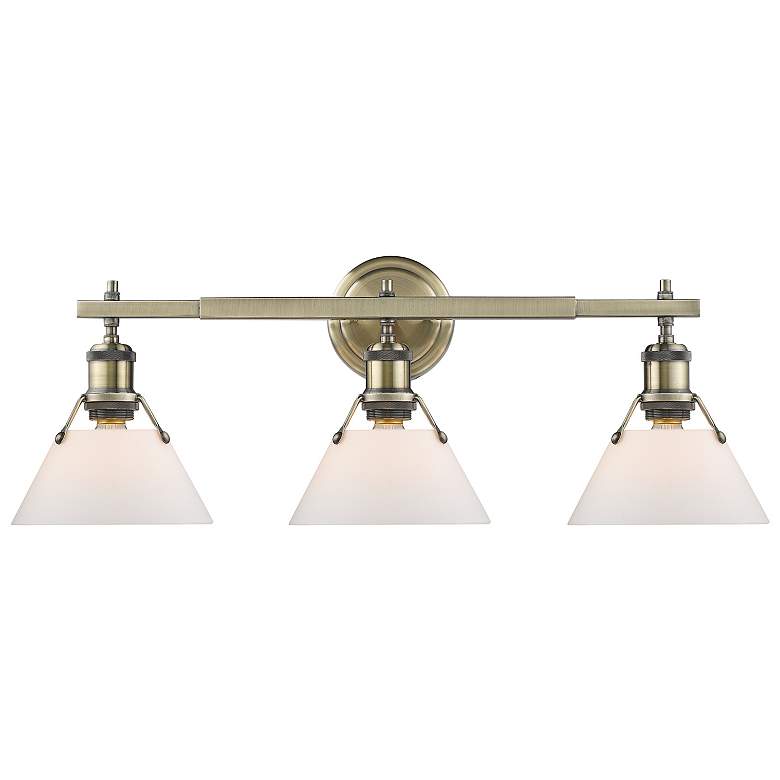 Image 1 Orwell 27 1/4 inch Wide Aged Brass 3-Light Bath Light with Opal Glass