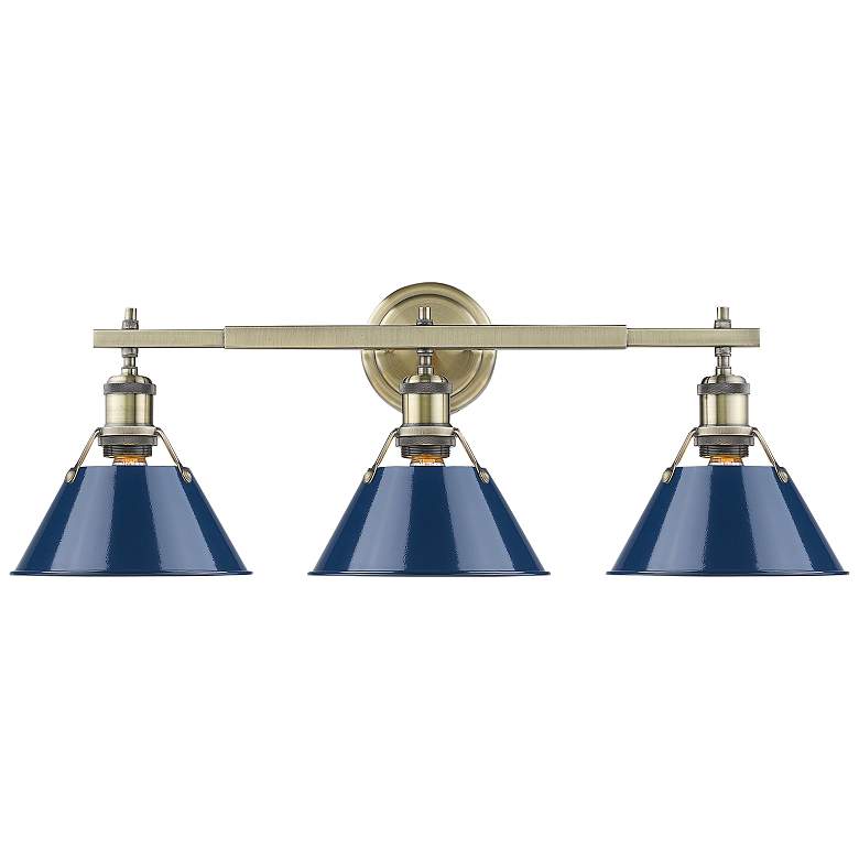 Image 1 Orwell 27 1/4" Wide Aged Brass Blue 3-Light Bath Light