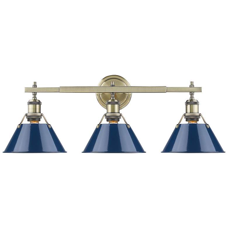 Image 1 Orwell 27 1/4 inch Wide Aged Brass Blue 3-Light Bath Light