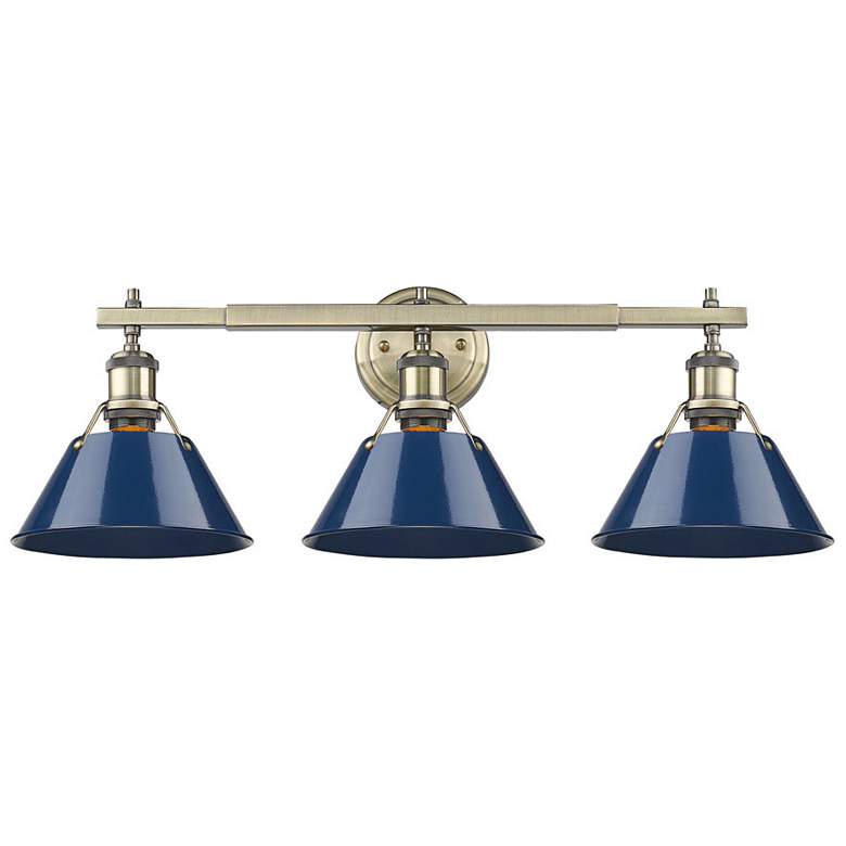 Image 3 Orwell 27 1/4" Wide Aged Brass Blue 3-Light Bath Light more views