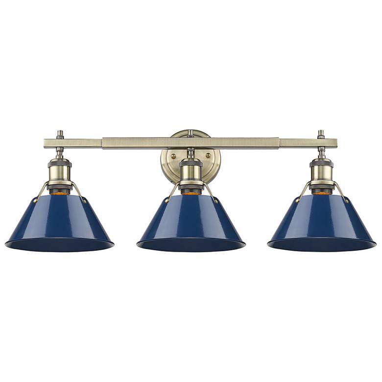 Image 3 Orwell 27 1/4 inch Wide Aged Brass Blue 3-Light Bath Light more views