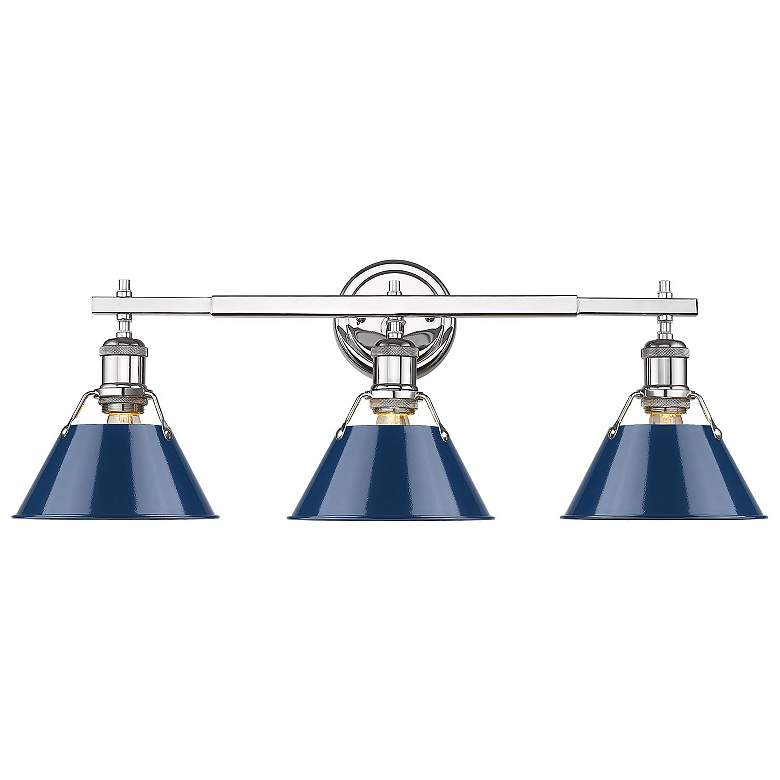 Image 1 Orwell 27 1/4" Wide Chrome 3-Light Bath Light w/ Navy Shade