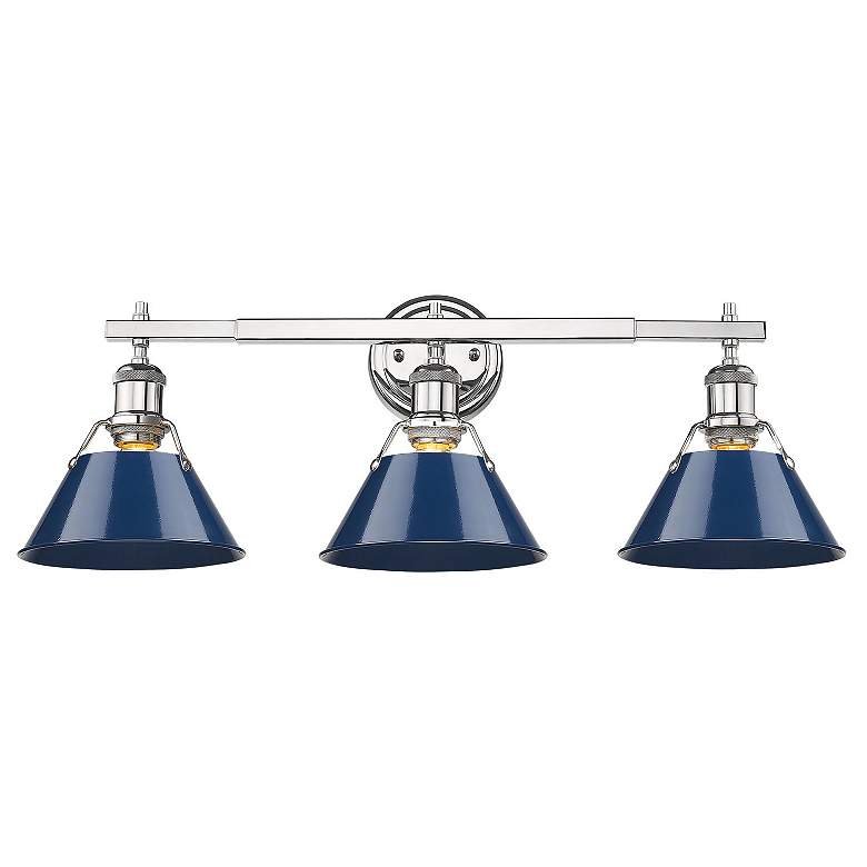Image 2 Orwell 27 1/4" Wide Chrome 3-Light Bath Light w/ Navy Shade more views