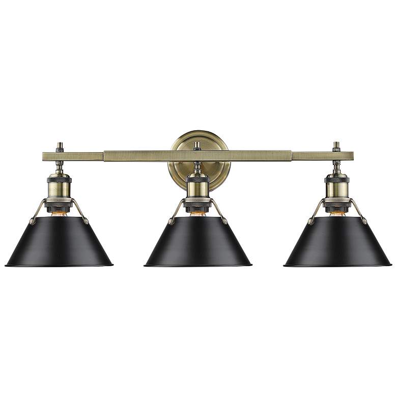 Image 2 Orwell 27 1/4"W Aged Brass 3-Light Bath Light w/ Black Shade
