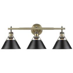 Orwell 27 1/4"W Aged Brass 3-Light Bath Light w/ Black Shade