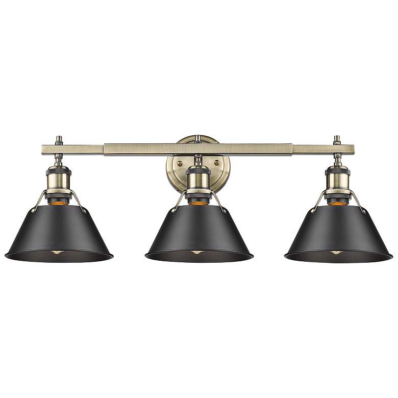 Image 3 Orwell 27 1/4"W Aged Brass 3-Light Bath Light w/ Black Shade more views
