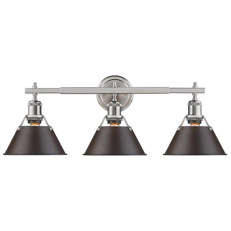 Image 1 Orwell 27 1/4"W Pewter 3-Light Bath Light with Bronze Shades
