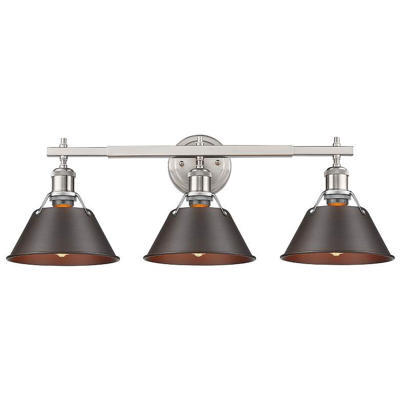 Image 2 Orwell 27 1/4"W Pewter 3-Light Bath Light with Bronze Shades more views
