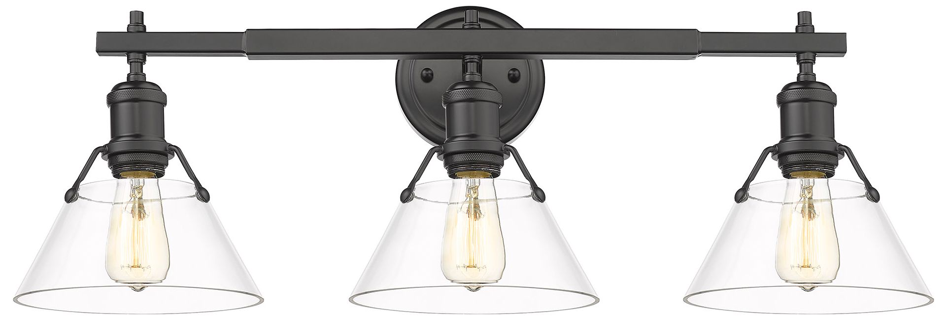 Orwell 27 1/4"W Aged Brass 3Light Bath Light w/ Black Shade 42D72