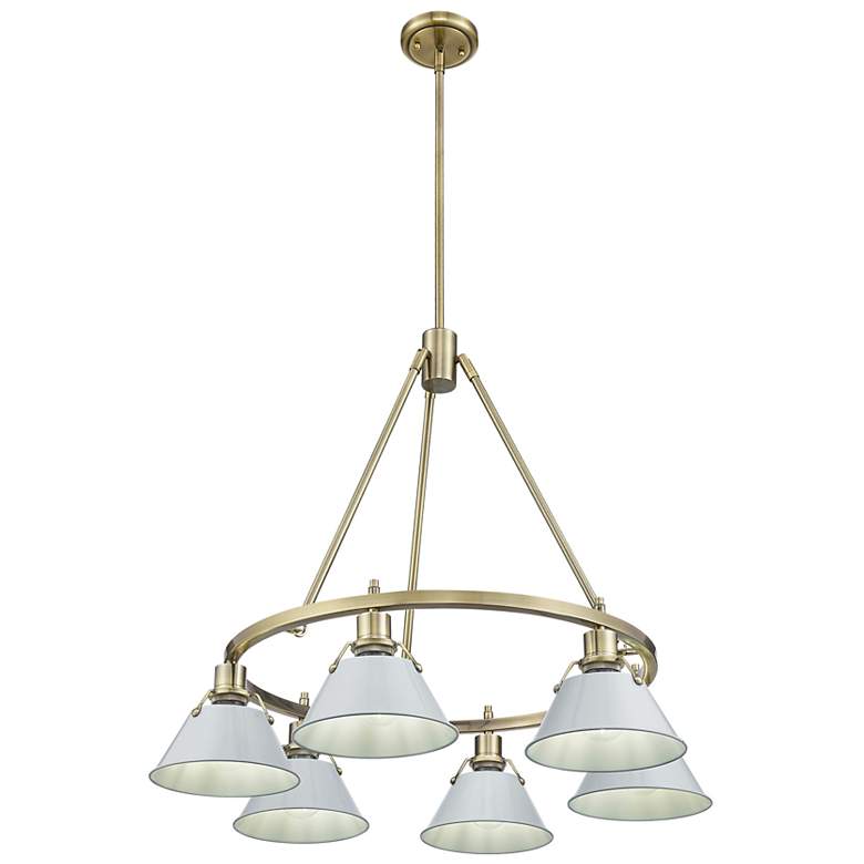 Image 1 Orwell 29" Wide 6-Light Chandelier in Aged Brass with Dusky Blue