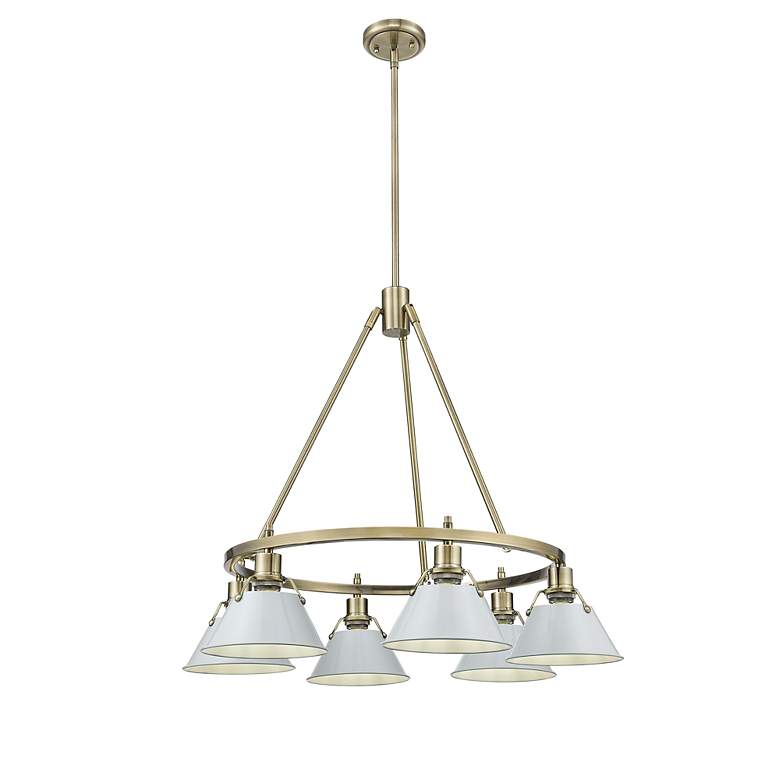 Image 3 Orwell 29" Wide 6-Light Chandelier in Aged Brass with Dusky Blue more views