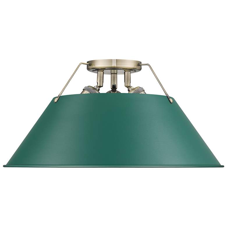 Image 1 Orwell 3-Light Flush Mount in Aged Brass with Pine Green