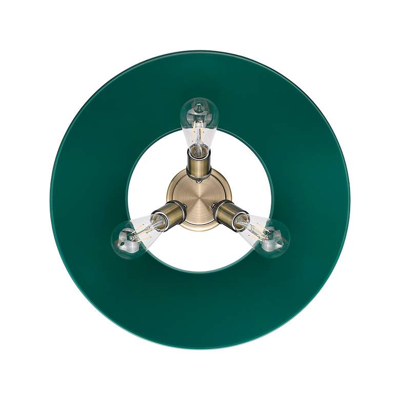 Image 5 Orwell 3-Light Flush Mount in Aged Brass with Pine Green more views