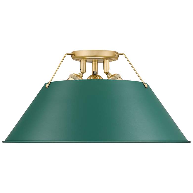Image 1 Orwell 3-Light Flush Mount in Brushed Champagne Bronze with Pine Green