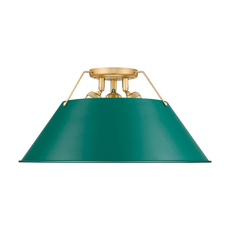 Image 2 Orwell 3-Light Flush Mount in Brushed Champagne Bronze with Pine Green more views
