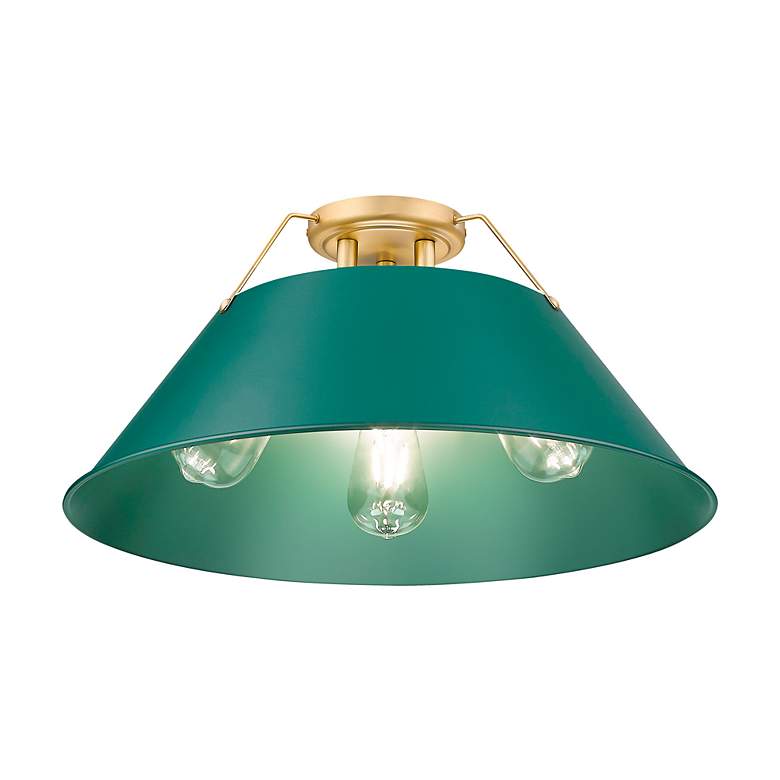 Image 3 Orwell 3-Light Flush Mount in Brushed Champagne Bronze with Pine Green more views