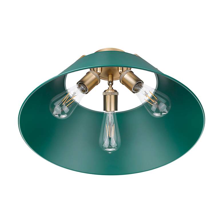 Image 4 Orwell 3-Light Flush Mount in Brushed Champagne Bronze with Pine Green more views