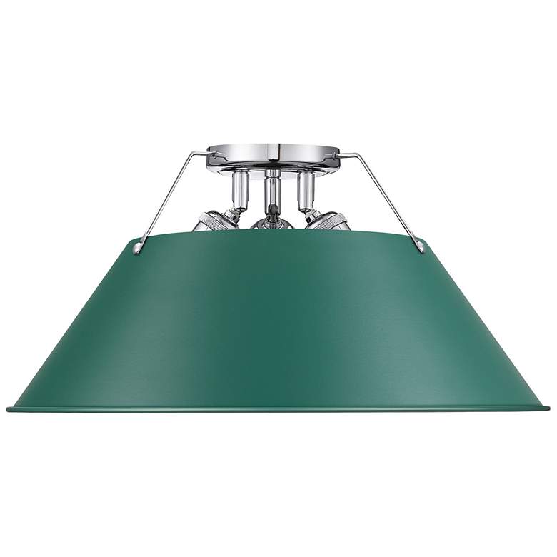 Image 1 Orwell 3-Light Flush Mount in Chrome with Pine Green