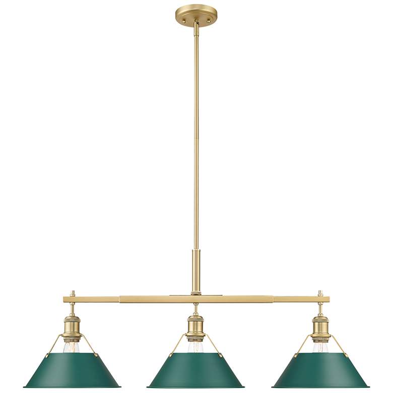 Image 1 Orwell 3-Light Linear Pendant in Brushed Champagne Bronze with Pine Green