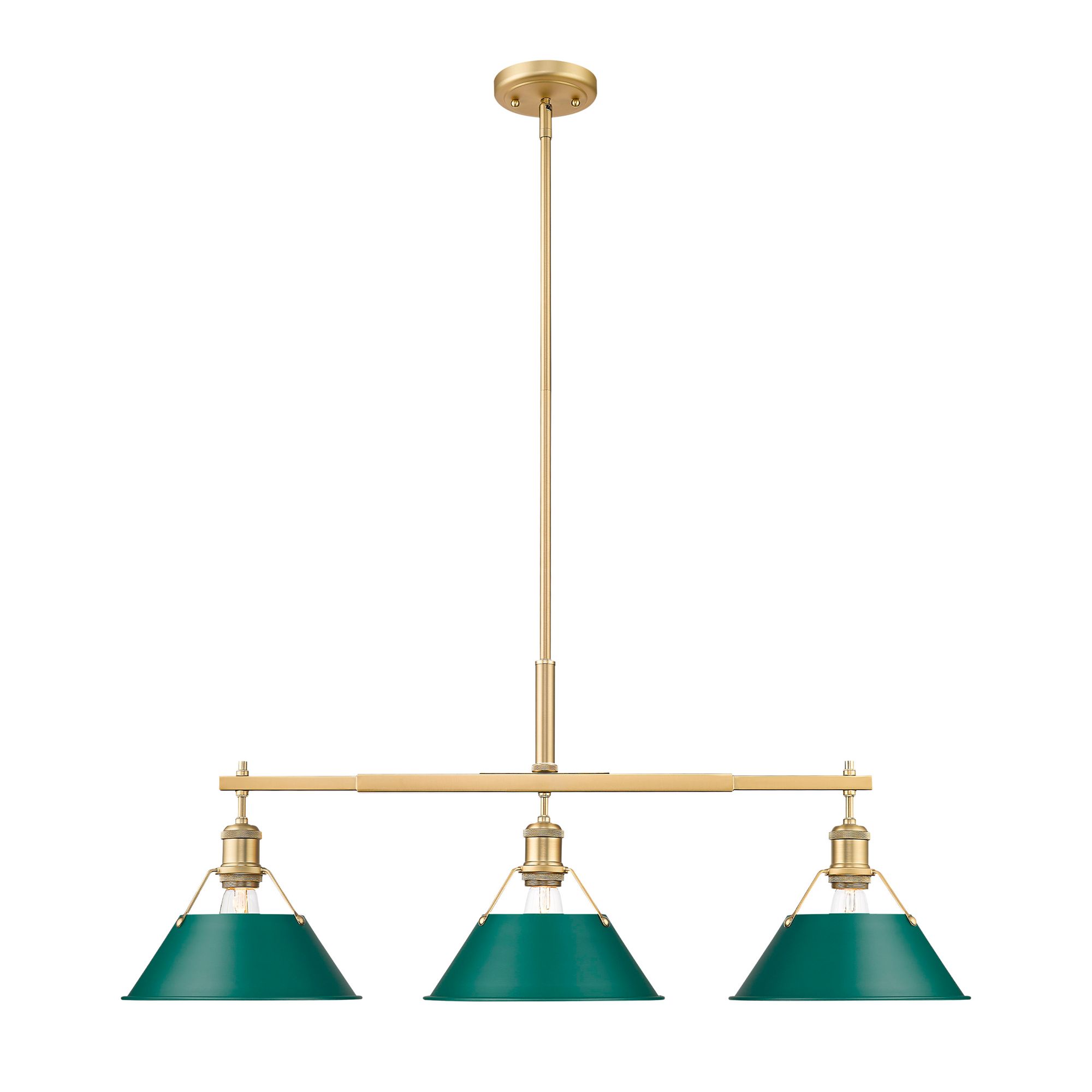 Image 2 Orwell 3-Light Linear Pendant in Brushed Champagne Bronze with Pine Green more views