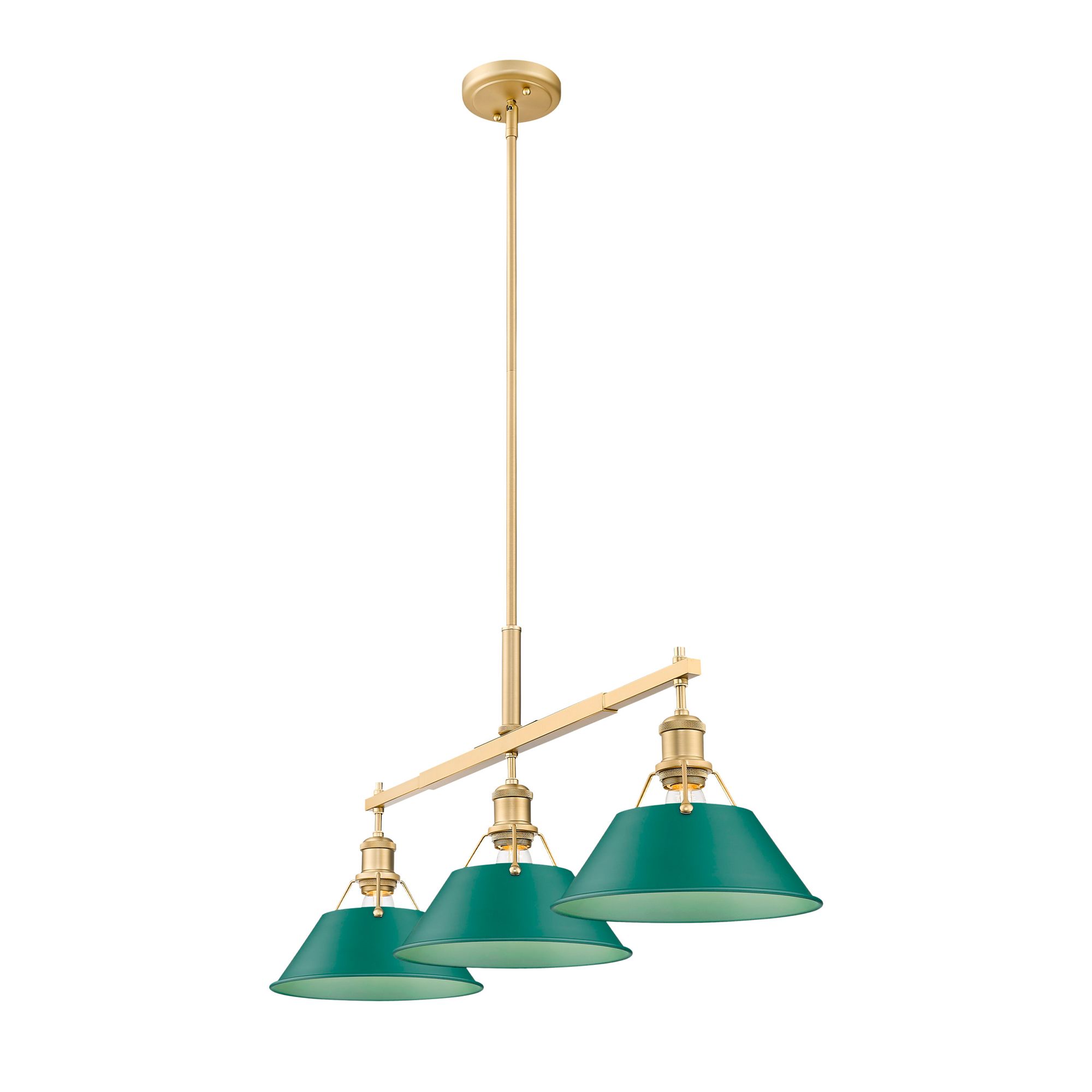 Image 3 Orwell 3-Light Linear Pendant in Brushed Champagne Bronze with Pine Green more views