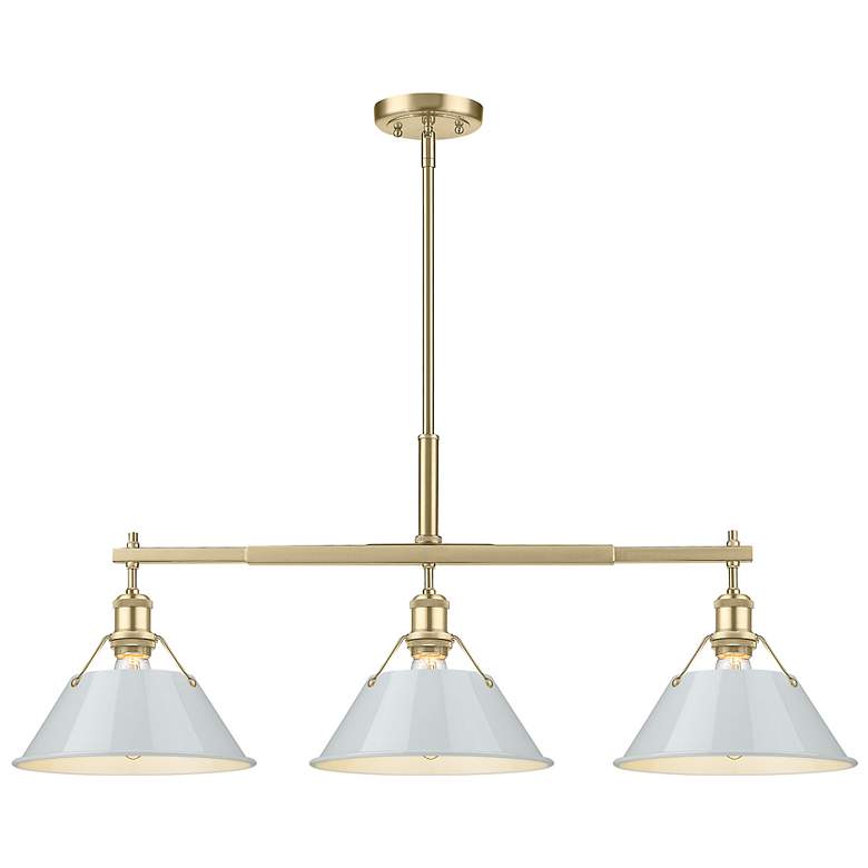 Image 1 Orwell 3-Light Linear Pendant in Champagne Bronze with Dusky Blue