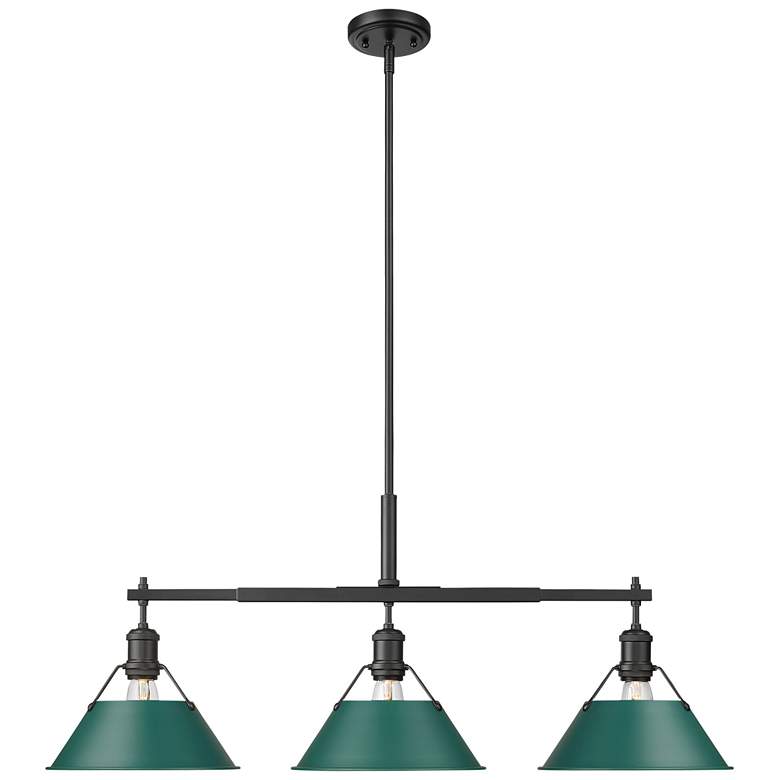 Image 1 Orwell 3-Light Linear Pendant in Matte Black with Pine Green