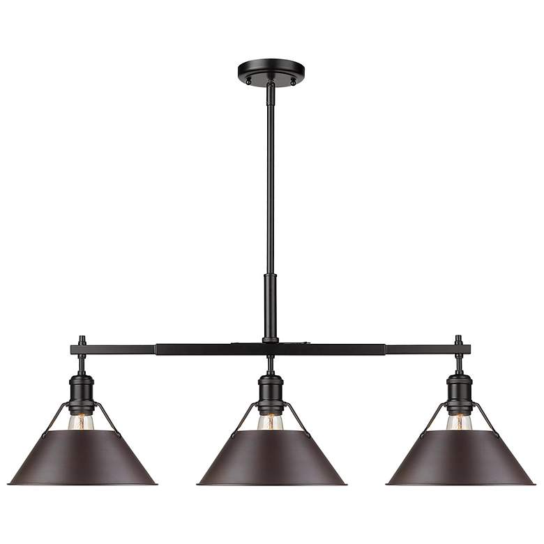 Image 1 Orwell 3-Light Linear Pendant in Matte Black with Rubbed Bronze